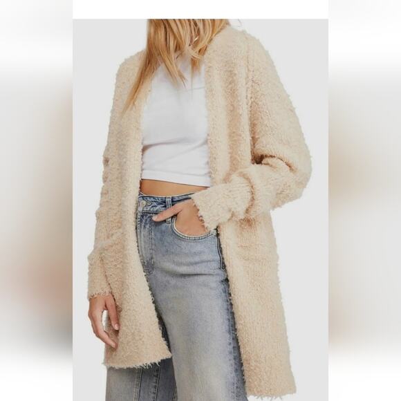Free People Sweaters - Free People Beige Cream Wool Blend Open Front Cardigan Sweater